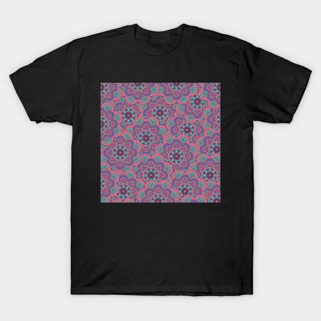 Indian Sari Purple Ornaments Mandala Flower Pattern T-Shirt by CONCEPTDVS